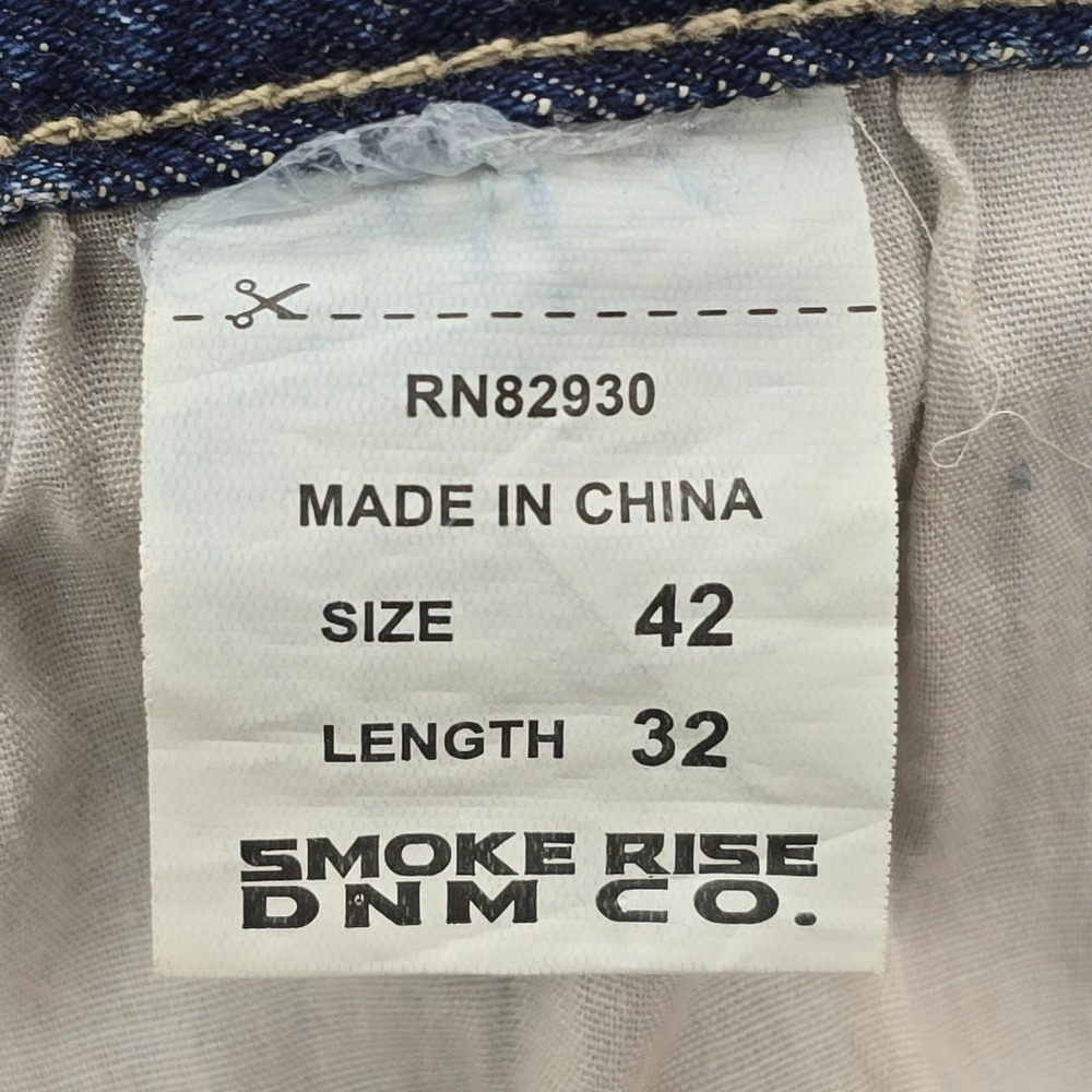 Smoke Rise Distressed Moto Jeans Mens 42x32 Blue Splatter Ripped Streetwear Y2K - Picture 8 of 11